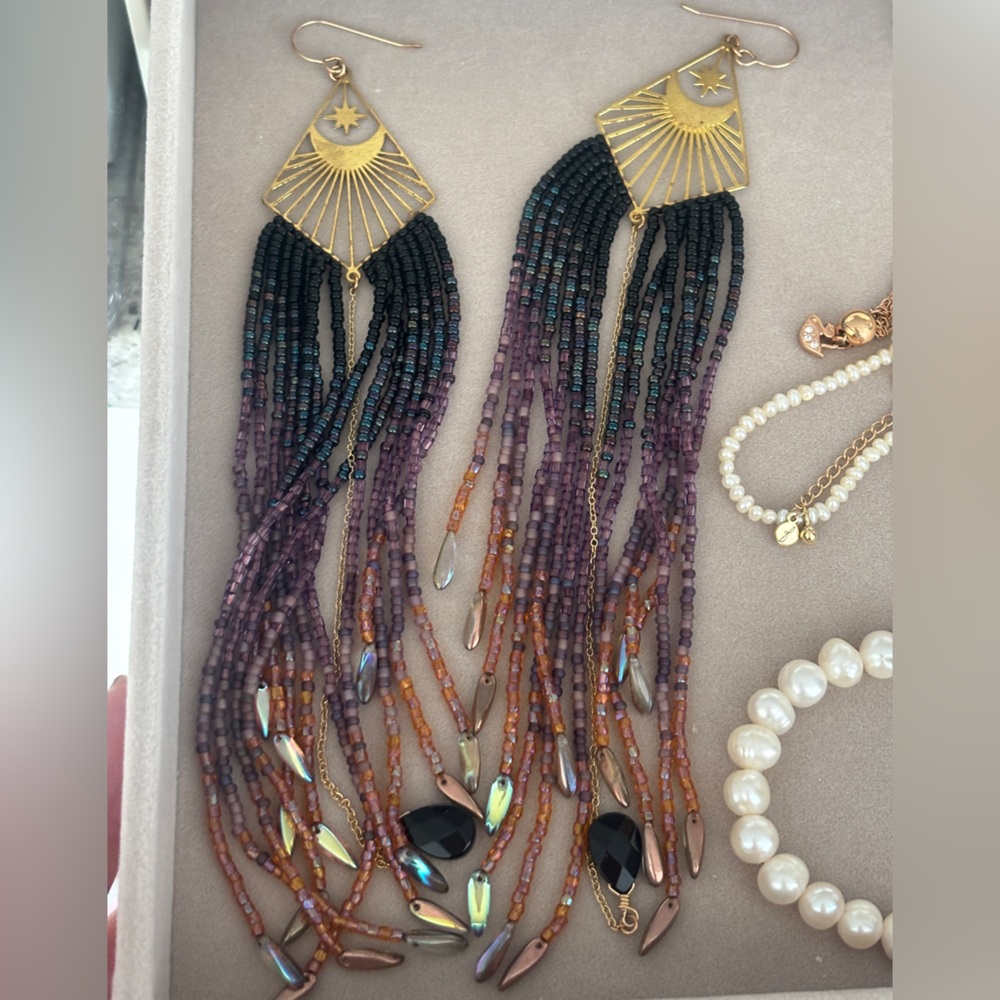 Beaded Fringe Earrings with Gold Accents